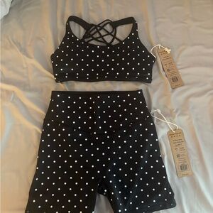 Women's Black Polka Dot Sports Bra and Shorts Set